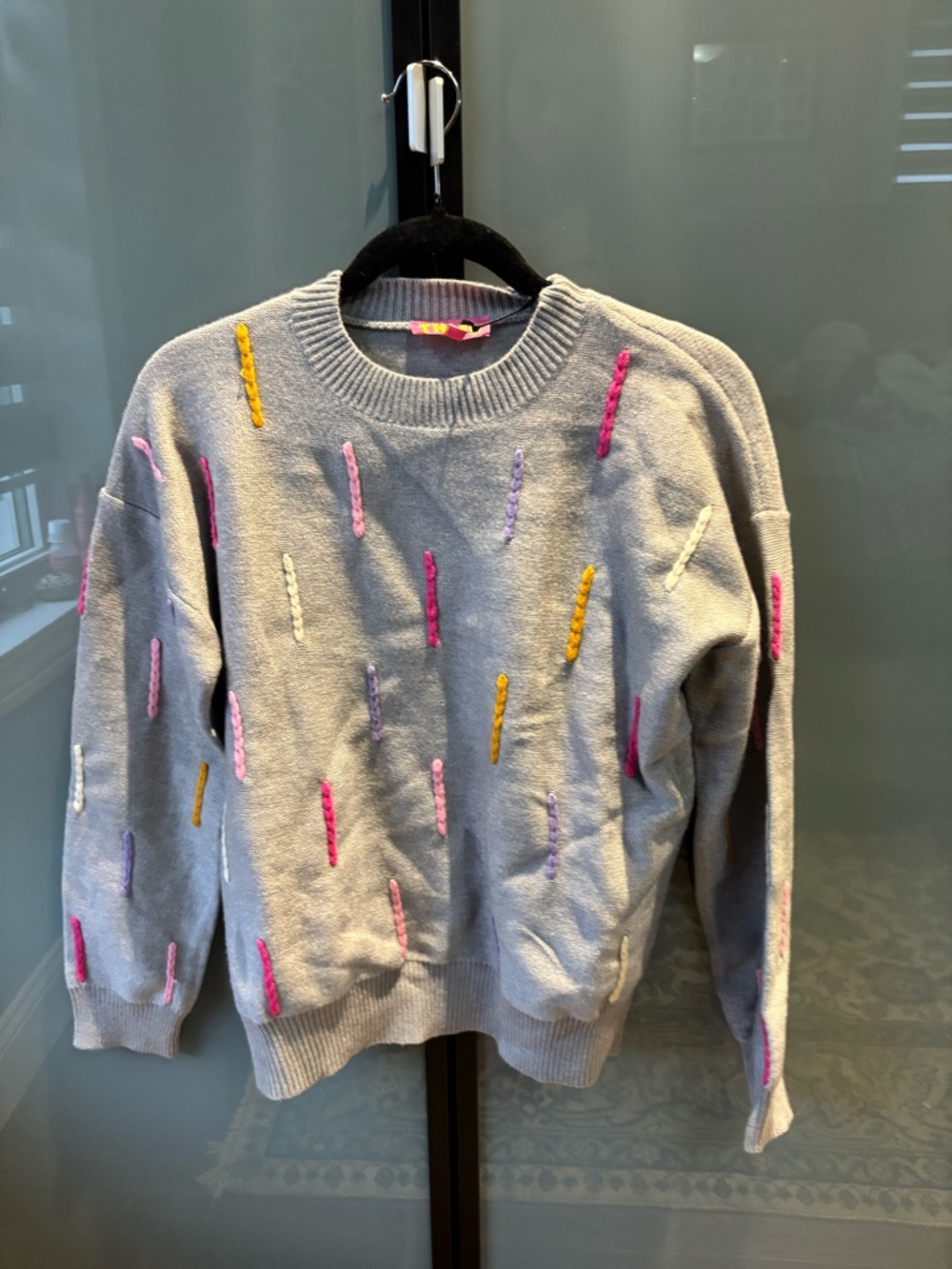 Sprinkle Knit Sweater - Gray with Colorful Embroidered Sprinkles